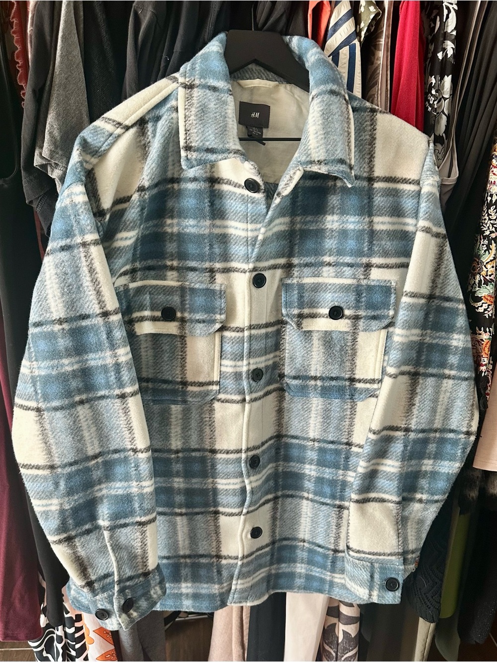 H&M Heavyweight Blue and Cream Plaid Flannel